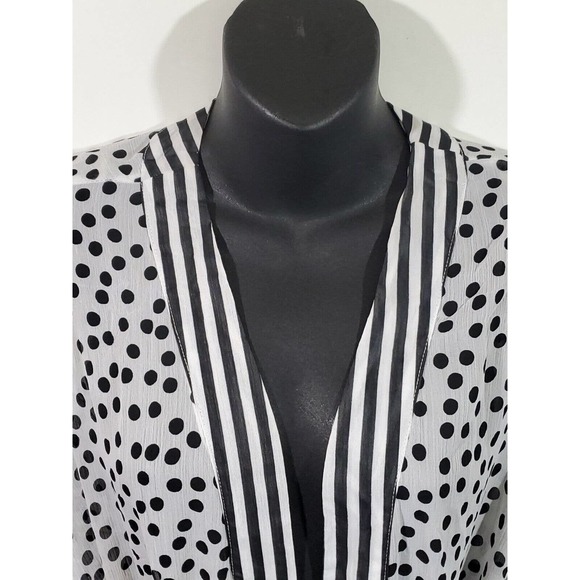 No Boundaries S/M Black White Polka Dot Striped Sheer Belted Long Robe - Picture 2 of 9